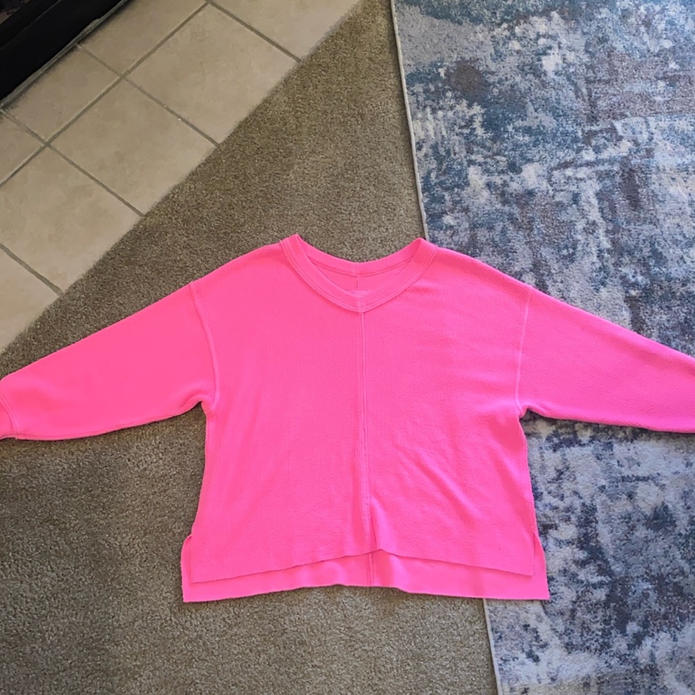 Aerie Neon Pink Size XL V-Neck Corded Sweatshirt